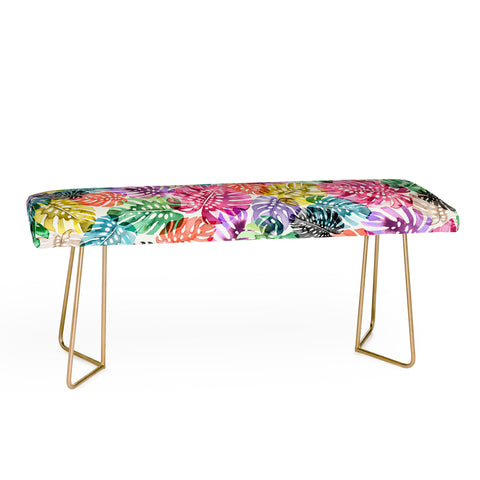 Ninola Design Colorful Tropical Monstera Leaves Bench
