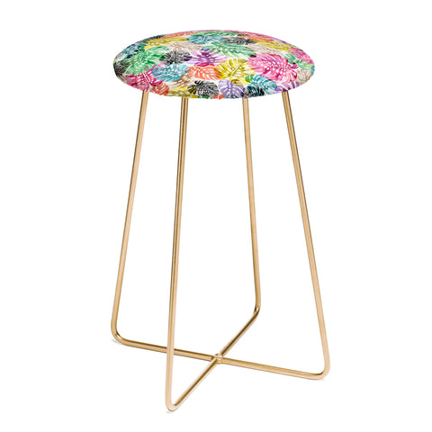 Ninola Design Colorful Tropical Monstera Leaves Counter Stool