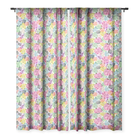 Ninola Design Colorful Tropical Monstera Leaves Sheer Window Curtain