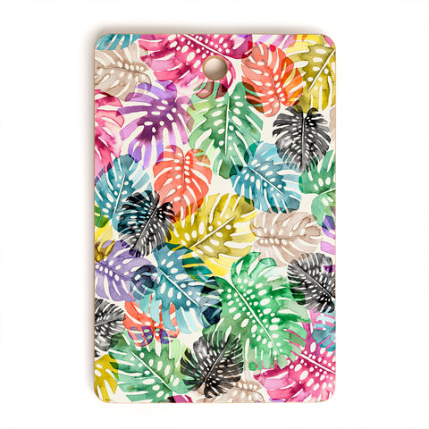 Ninola Design Colorful Tropical Monstera Leaves Cutting Board Rectangle