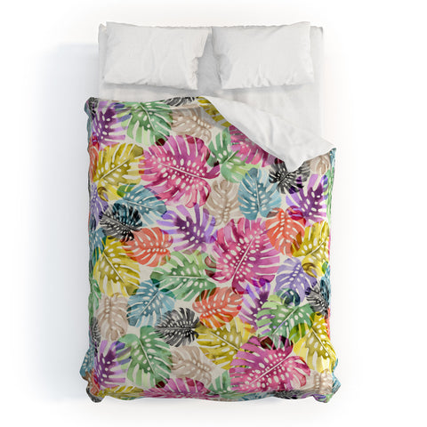 Ninola Design Colorful Tropical Monstera Leaves Duvet Cover