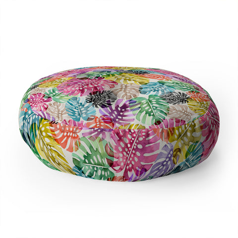 Ninola Design Colorful Tropical Monstera Leaves Floor Pillow Round