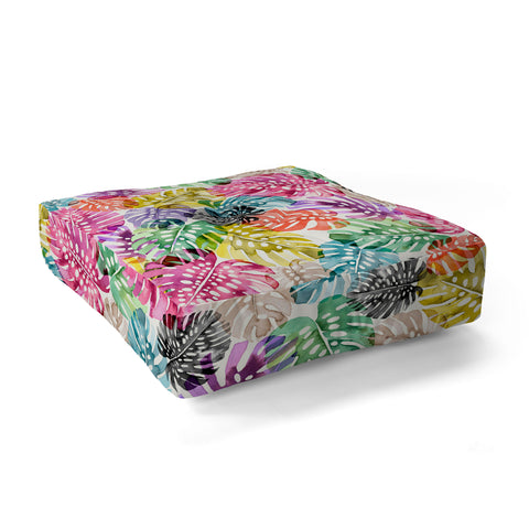 Ninola Design Colorful Tropical Monstera Leaves Floor Pillow Square