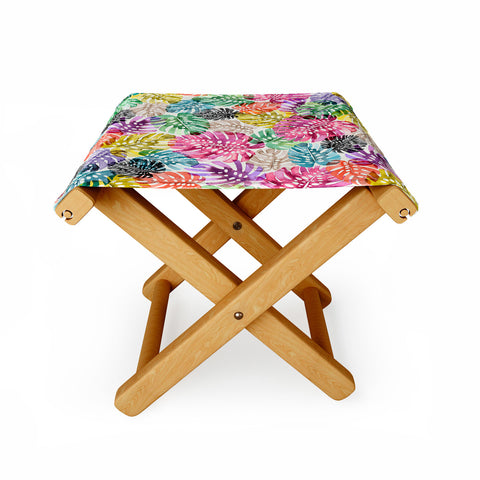 Ninola Design Colorful Tropical Monstera Leaves Folding Stool