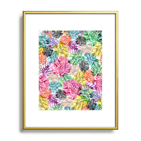 Ninola Design Colorful Tropical Monstera Leaves Metal Framed Art Print