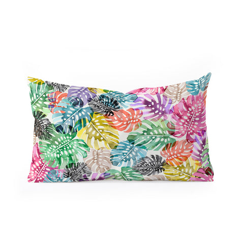 Ninola Design Colorful Tropical Monstera Leaves Oblong Throw Pillow