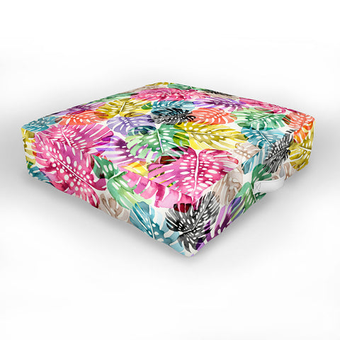 Ninola Design Colorful Tropical Monstera Leaves Outdoor Floor Cushion