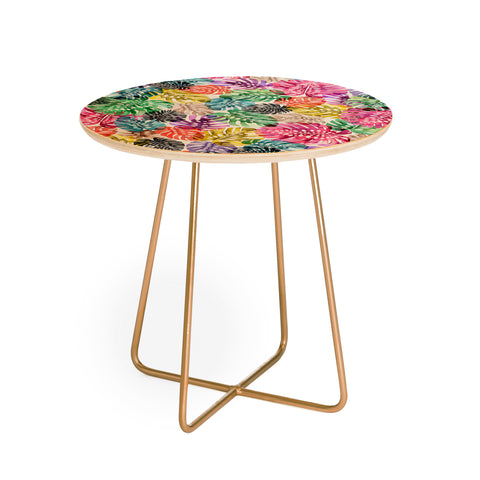 Ninola Design Colorful Tropical Monstera Leaves Round Side Table