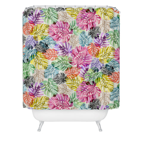 Ninola Design Colorful Tropical Monstera Leaves Shower Curtain