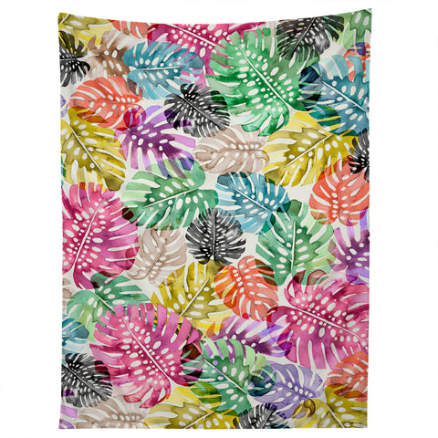Ninola Design Colorful Tropical Monstera Leaves Tapestry