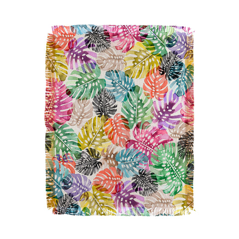 Ninola Design Colorful Tropical Monstera Leaves Throw Blanket