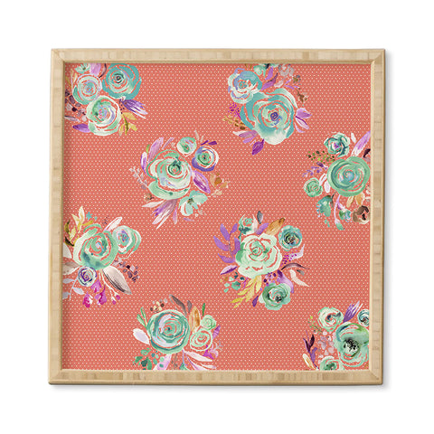 Ninola Design Coral and green sweet roses bouquets Framed Wall Art