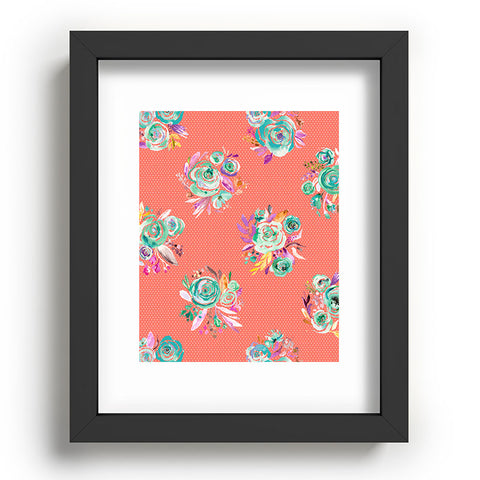 Ninola Design Coral and green sweet roses bouquets Recessed Framing Rectangle