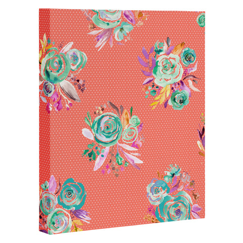 Ninola Design Coral and green sweet roses bouquets Art Canvas