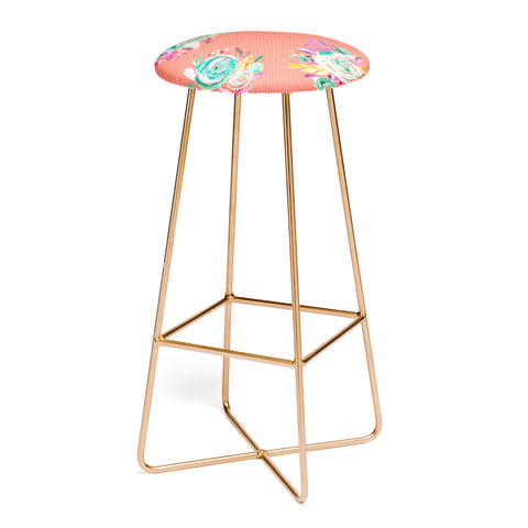 Ninola Design Coral and green sweet roses bouquets Bar Stool