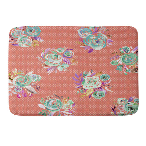 Ninola Design Coral and green sweet roses bouquets Memory Foam Bath Mat