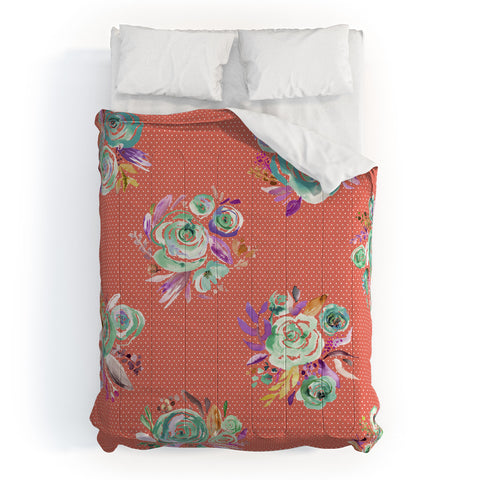 Ninola Design Coral and green sweet roses bouquets Comforter
