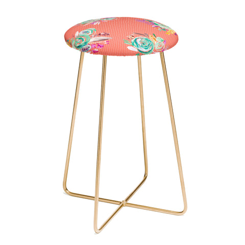 Ninola Design Coral and green sweet roses bouquets Counter Stool