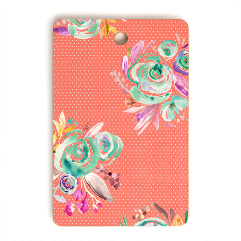 Ninola Design Coral and green sweet roses bouquets Cutting Board Rectangle