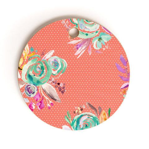 Ninola Design Coral and green sweet roses bouquets Cutting Board Round