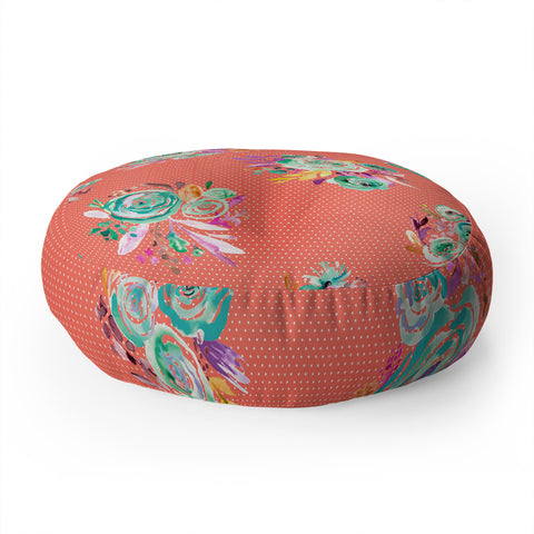 Ninola Design Coral and green sweet roses bouquets Floor Pillow Round