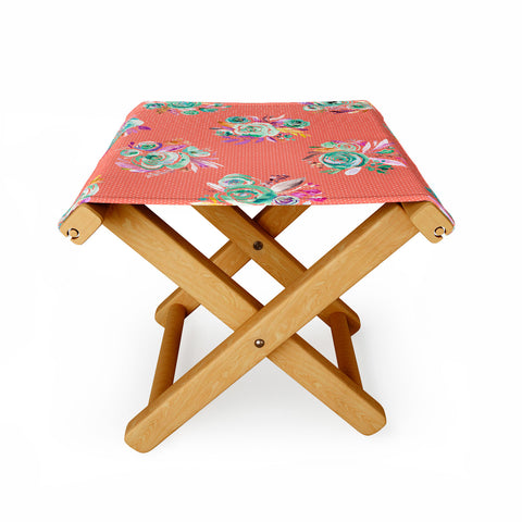 Ninola Design Coral and green sweet roses bouquets Folding Stool