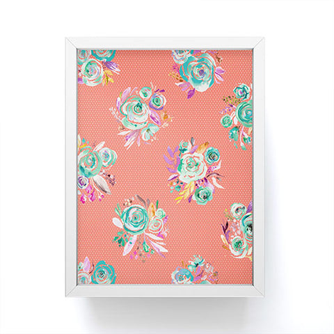 Ninola Design Coral and green sweet roses bouquets Framed Mini Art Print