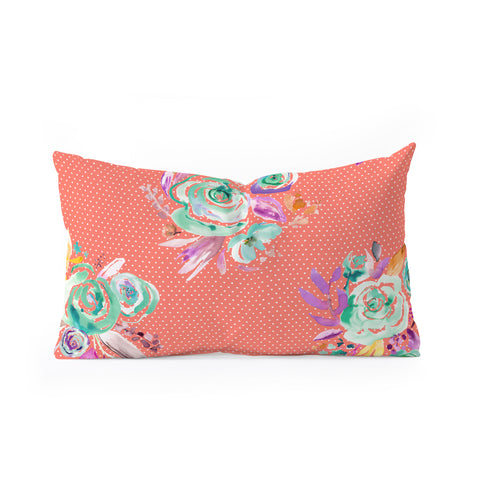 Ninola Design Coral and green sweet roses bouquets Oblong Throw Pillow