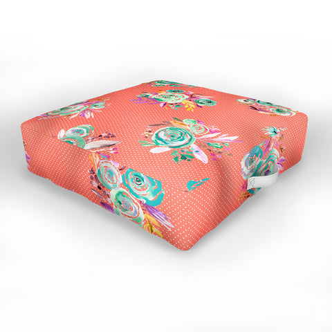 Ninola Design Coral and green sweet roses bouquets Outdoor Floor Cushion