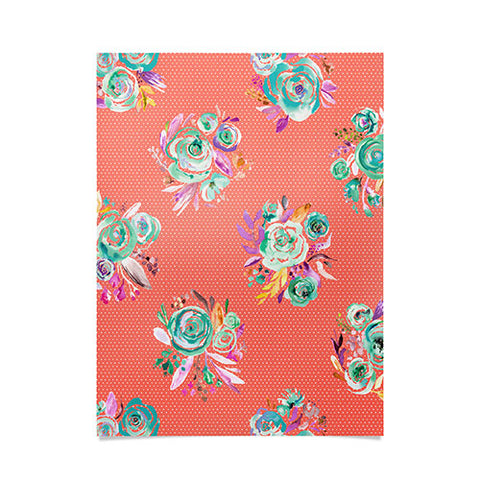 Ninola Design Coral and green sweet roses bouquets Poster