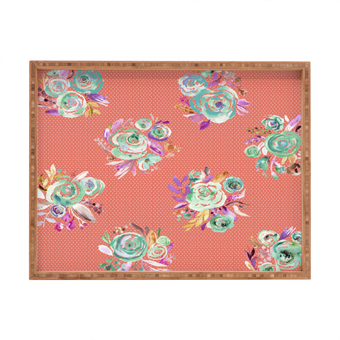 Ninola Design Coral and green sweet roses bouquets Rectangular Tray