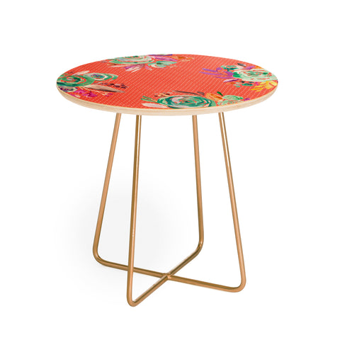 Ninola Design Coral and green sweet roses bouquets Round Side Table