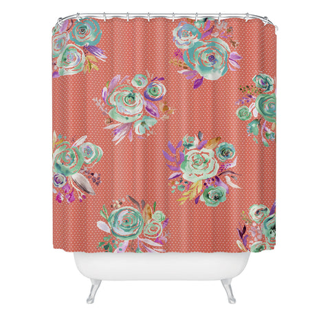 Ninola Design Coral and green sweet roses bouquets Shower Curtain