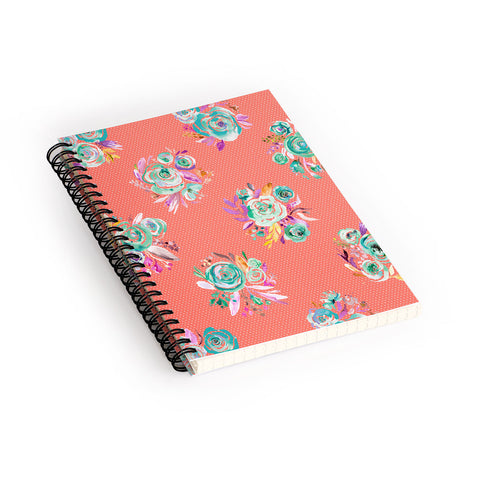 Ninola Design Coral and green sweet roses bouquets Spiral Notebook