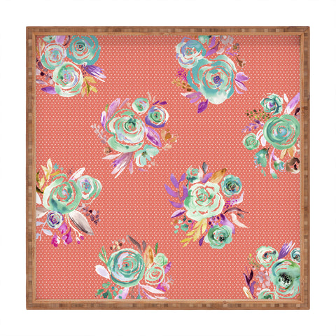 Ninola Design Coral and green sweet roses bouquets Square Tray