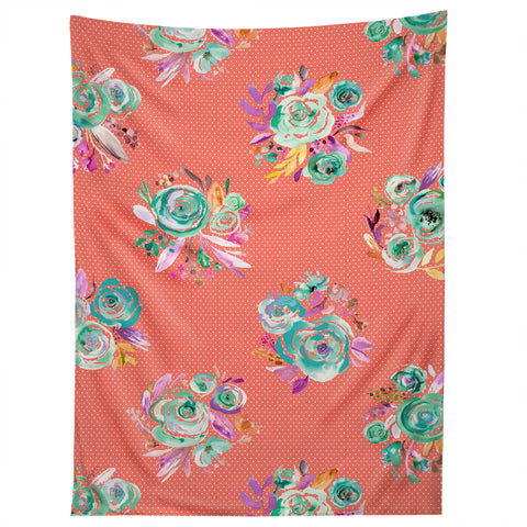 Ninola Design Coral and green sweet roses bouquets Tapestry