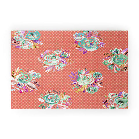 Ninola Design Coral and green sweet roses bouquets Welcome Mat