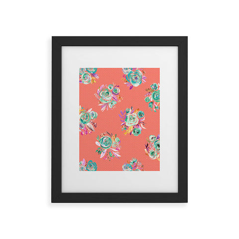 Ninola Design Coral and green sweet roses bouquets Framed Art Print