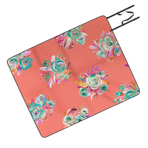 Ninola Design Coral and green sweet roses bouquets Picnic Blanket