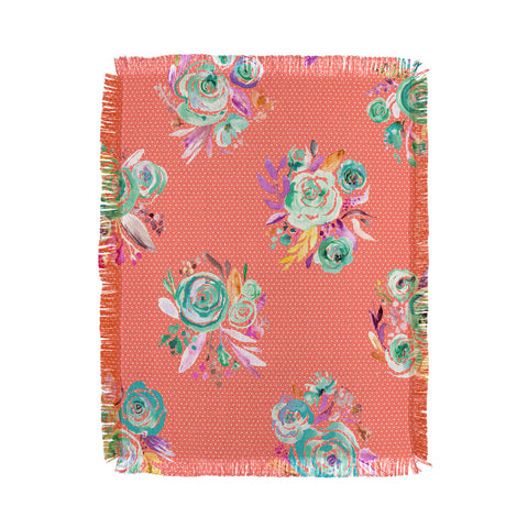 Ninola Design Coral and green sweet roses bouquets Throw Blanket