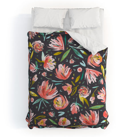 Ninola Design Coral peonies festival floral Comforter