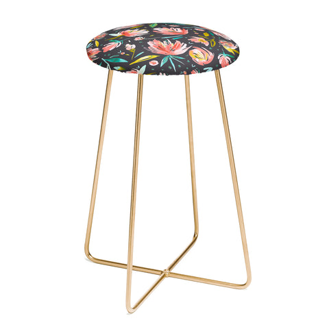 Ninola Design Coral peonies festival floral Counter Stool