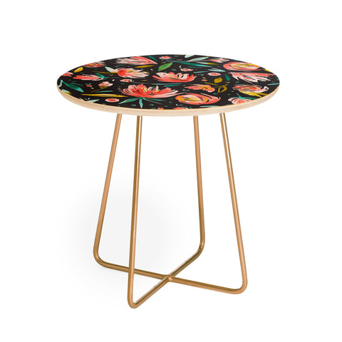 Ninola Design Coral peonies festival floral Round Side Table