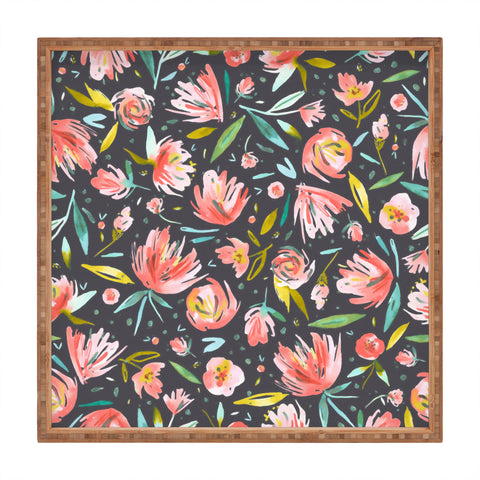 Ninola Design Coral peonies festival floral Square Tray