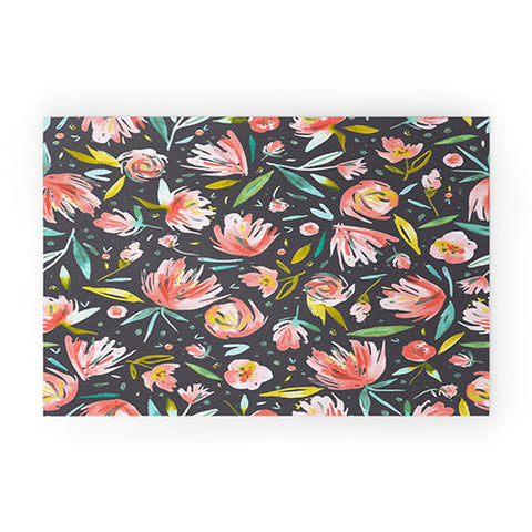 Ninola Design Coral peonies festival floral Welcome Mat
