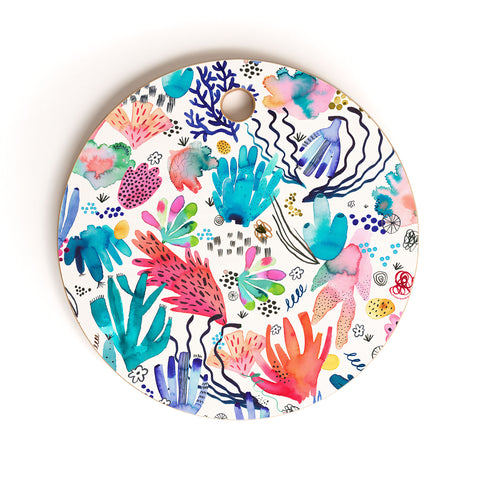 Ninola Design Coral Reef Watercolor Cutting Board Round