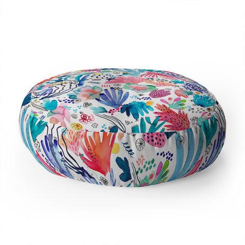 Ninola Design Coral Reef Watercolor Floor Pillow Round
