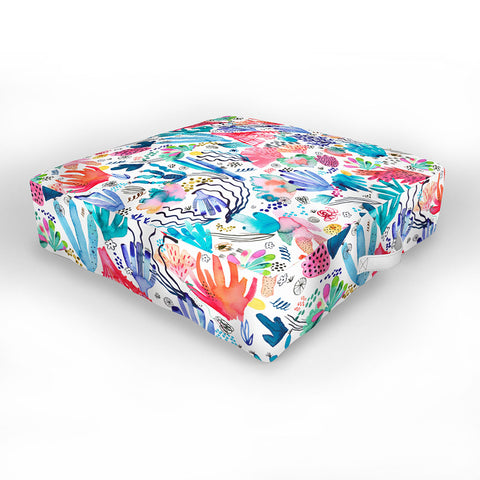 Ninola Design Coral Reef Watercolor Outdoor Floor Cushion