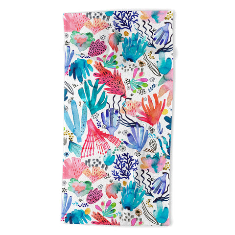 Ninola Design Coral Reef Watercolor Beach Towel