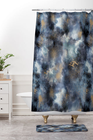 Ninola Design Cosmic watercolor blue Shower Curtain And Mat